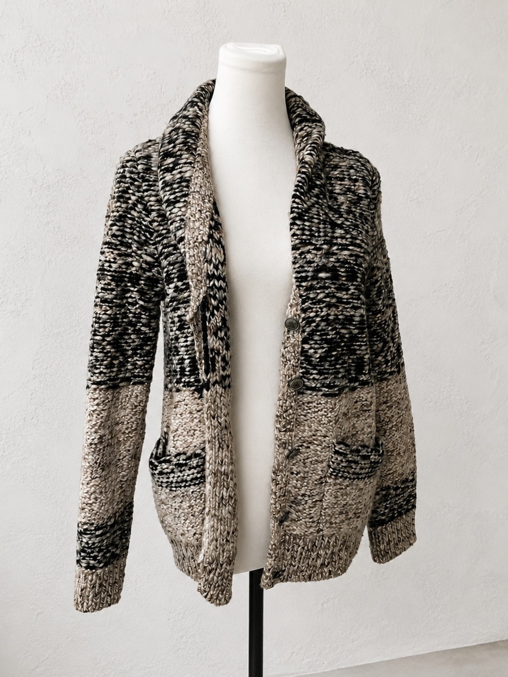 Wilfred Wool Blend Cardigan Boho Chunky Knit Neutral Cozy S